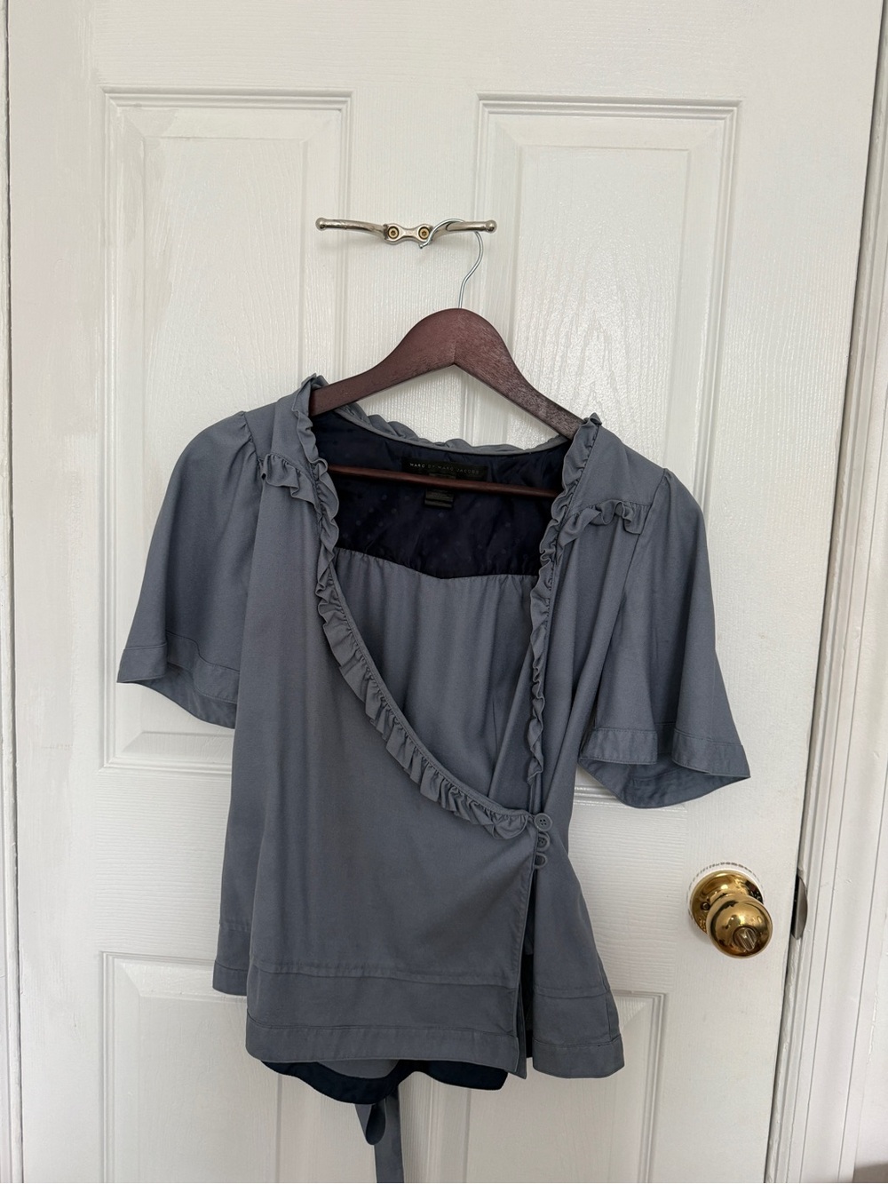 100% Silk Marc By Marc Jacobs Blue Ruffled Wrap Blouse